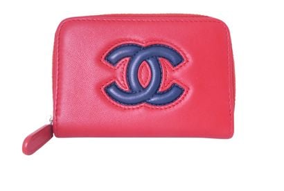 Chanel Zipped Coin Purse, &pound;375, Accessories, Red, Lambskin Leather, Front view